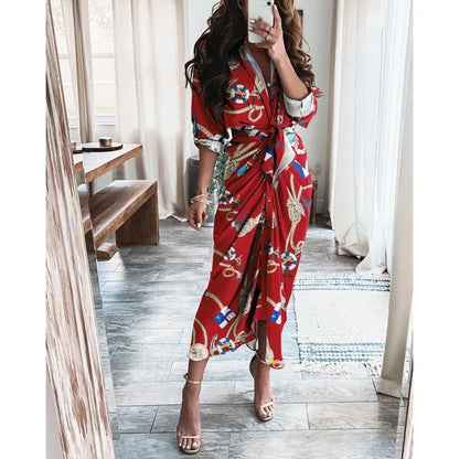 Robe Longue Imprimée et Ajustée